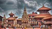 Traditional pagoda-style temples in the heart of Bhaktapur Durbar Square.