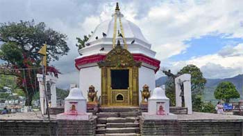 Devotees praying at the historic Bindhyabasini Temple in Pokhara